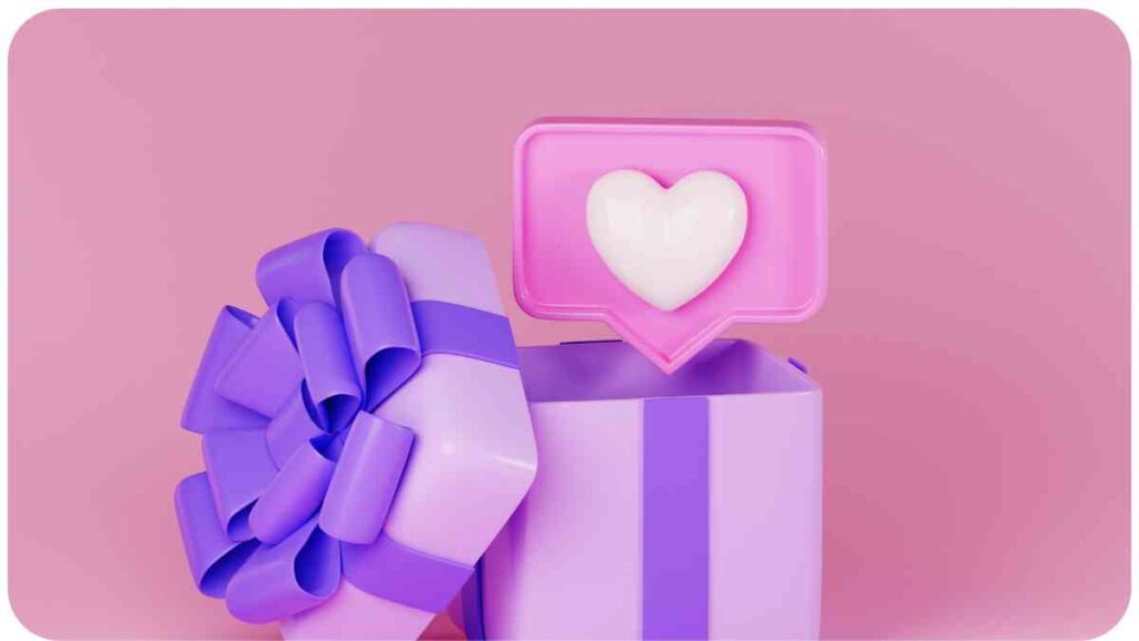 a purple gift box with a purple heart on top
