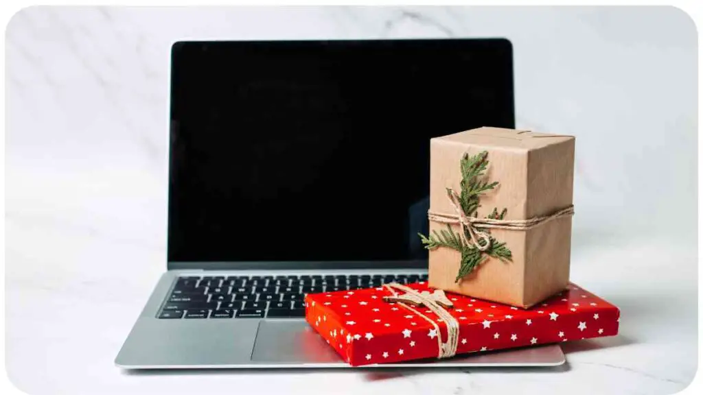 christmas gifts on a laptop
